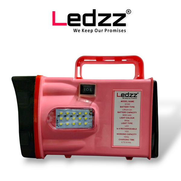 Lithium ion Torch | Rechargable Torch | 6000 mAh Battery | 10 Hrs Back Up | Bright Output With 50W LED Light | Long Range LED Torch for Outdoor Activities, Home | TYPE C Charging Cord  | 12 Months Warranty |  Pack 01 (PINK)